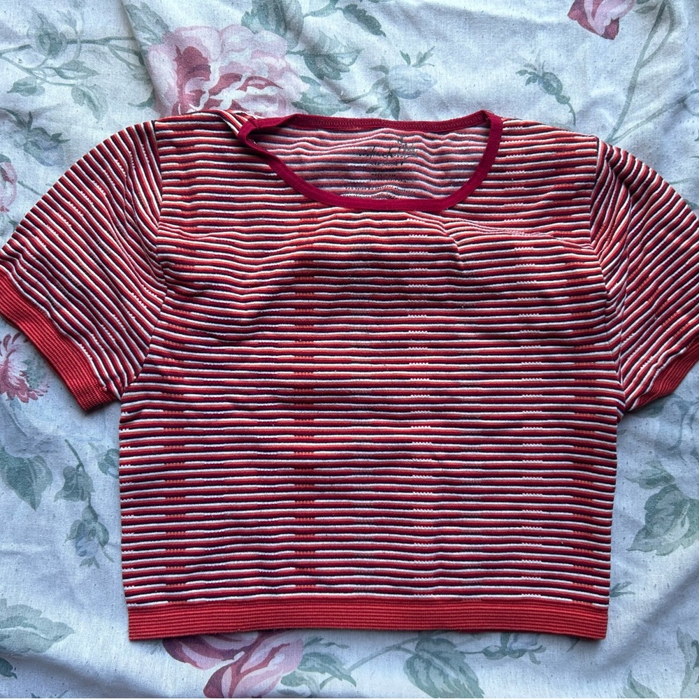 Old school Free People Red and White Fitted Crop T-Shirt